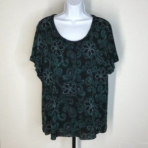 Croft & Barrow S/S Blouse | Black/Green | Size 3X